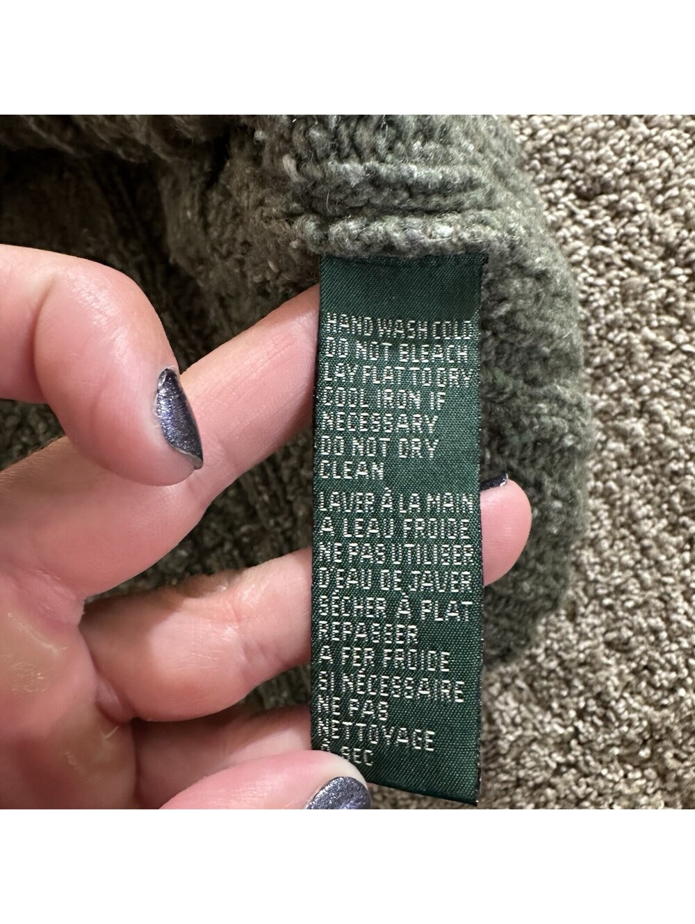 Lauren Ralph Lauren Sweater Women’s Sz M Green Wool Blend Hand Knit Cable - Picture 7 of 9